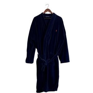 Polo Ralph Lauren Navy Blue Terry Cotton Bath Belted Robe Red Pony Mens L/XL